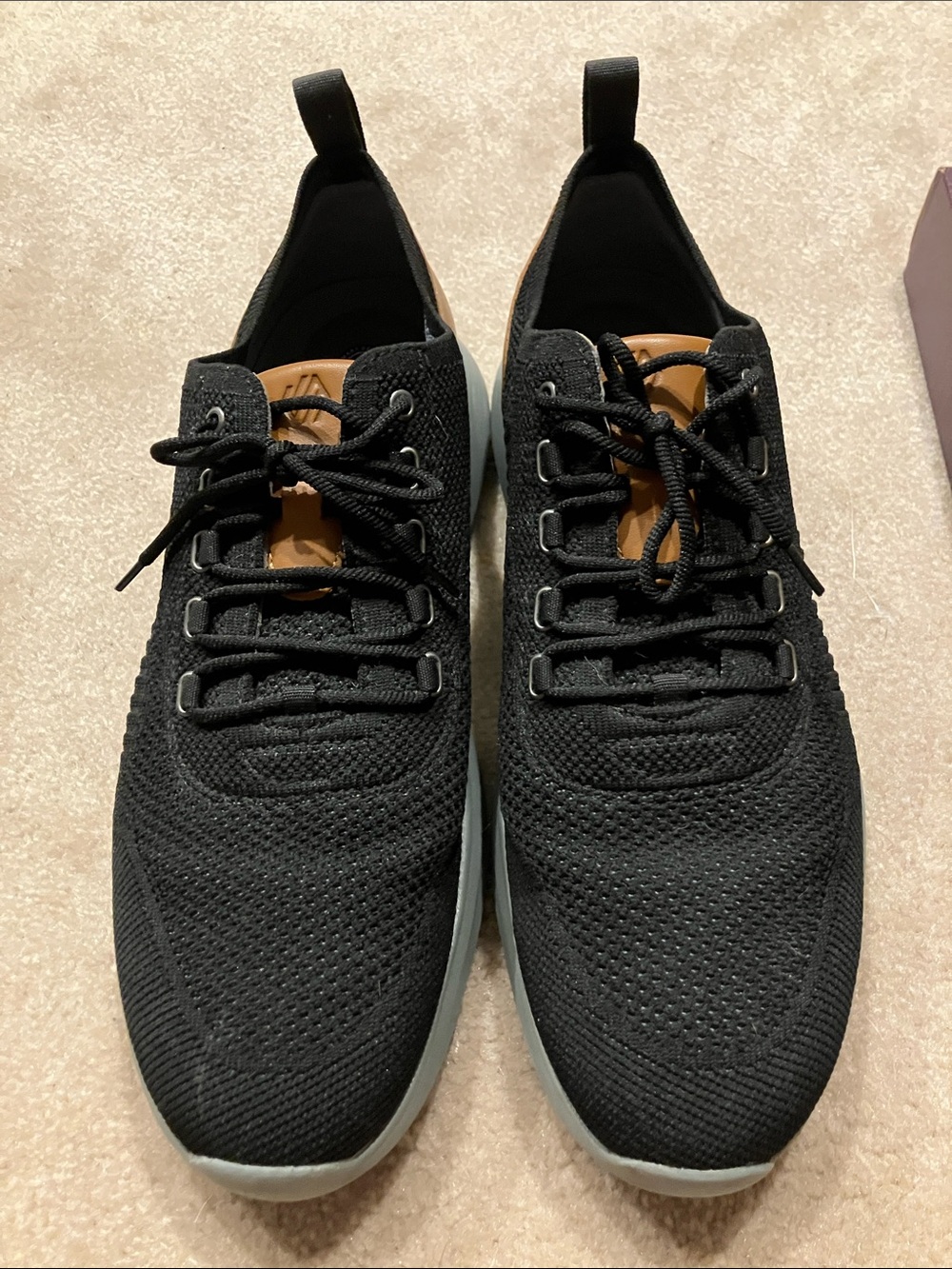 Johnston & Murphy Amherst Black Knit Sneakers with Brown Heel Accent